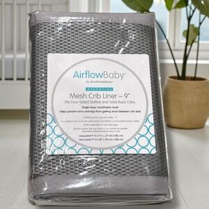 AirflowBaby Essential Mesh Crib Liner 9 Inch Gray Fits Four Sided Slatted Cribs